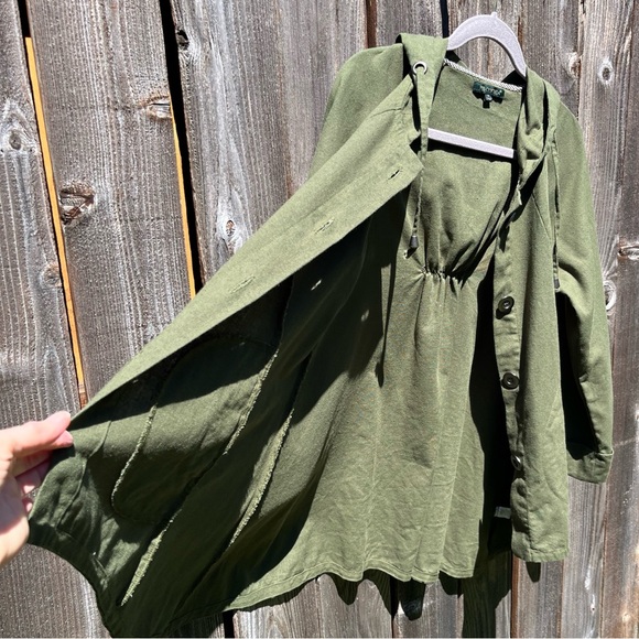 For Cynthia green linen blend hooded flare jacket size medium - Picture 6 of 16